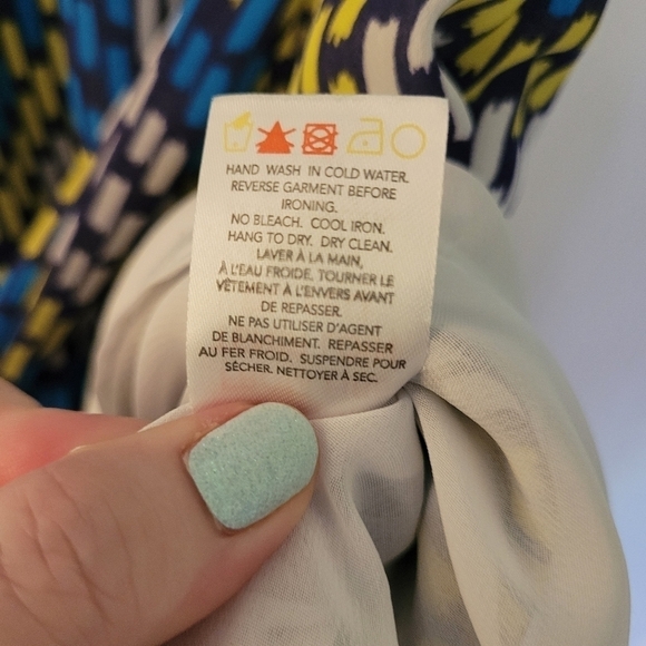 Hatley Blue Yellow Geomatric Print Mini Dress with Tie Lined Flutter Sleeve M - Picture 11 of 12